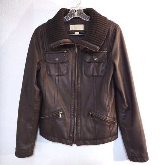 MICHAEL Michael Kors Jackets & Blazers - Michael Michael Kors | Brown Leather Jacket | Zip Front